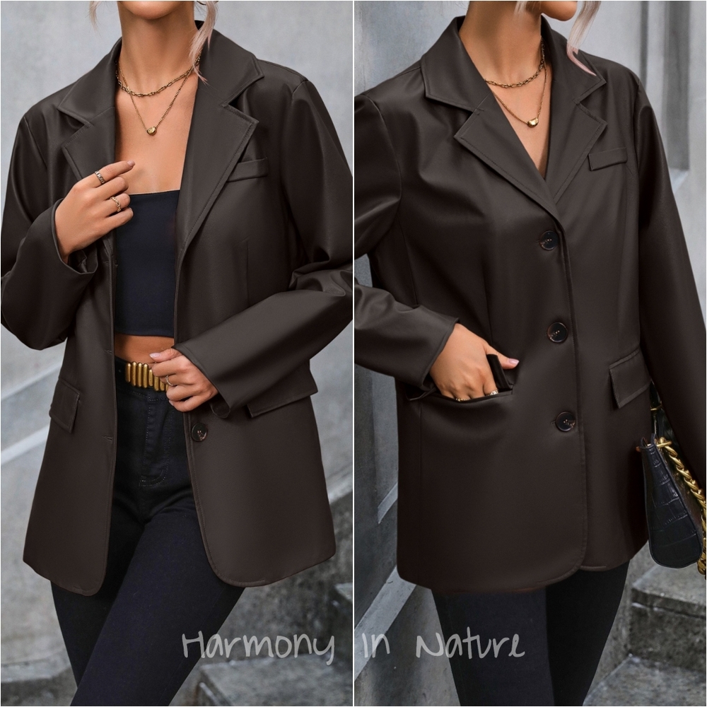 Valentina Button Up Blazer - Chocolate